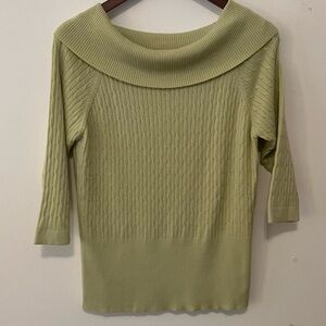 VTG Women’s Sz. L Y2K Spring Green Sweater Cable Rib 3/4 Sleeve Cowl Long Preppy